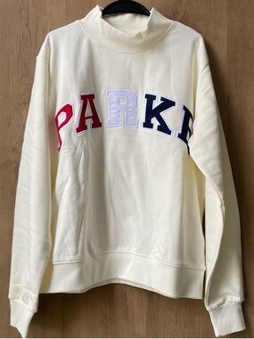 Parker Cream Mock Neck Sweatshirt with Tricolor Lettering